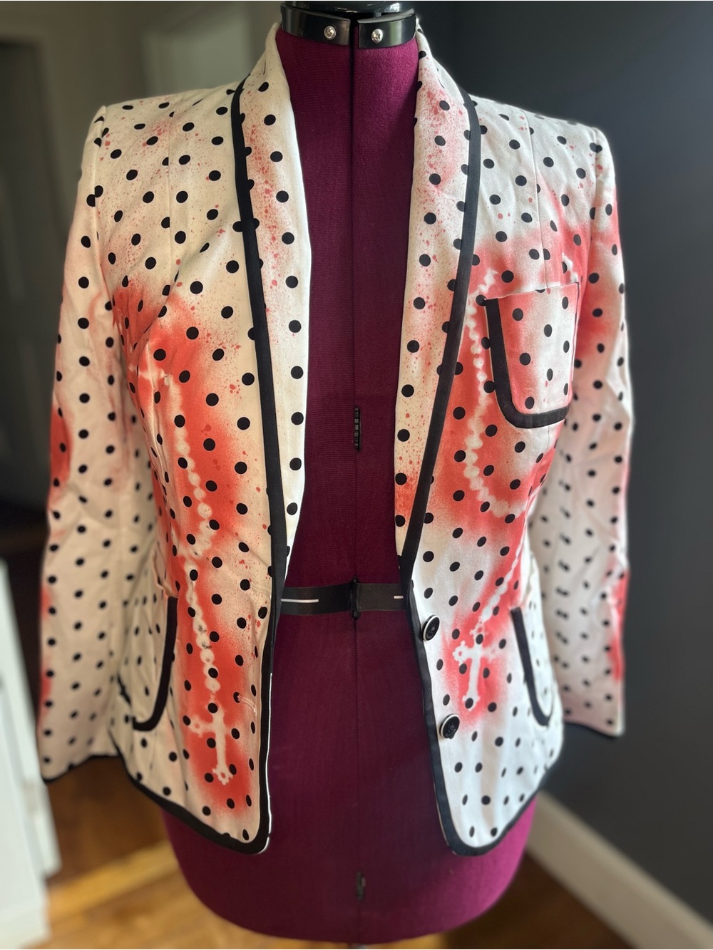 Halloween Bloody Horror White Black Polka Dot Women’s Blazer Size Small NWT